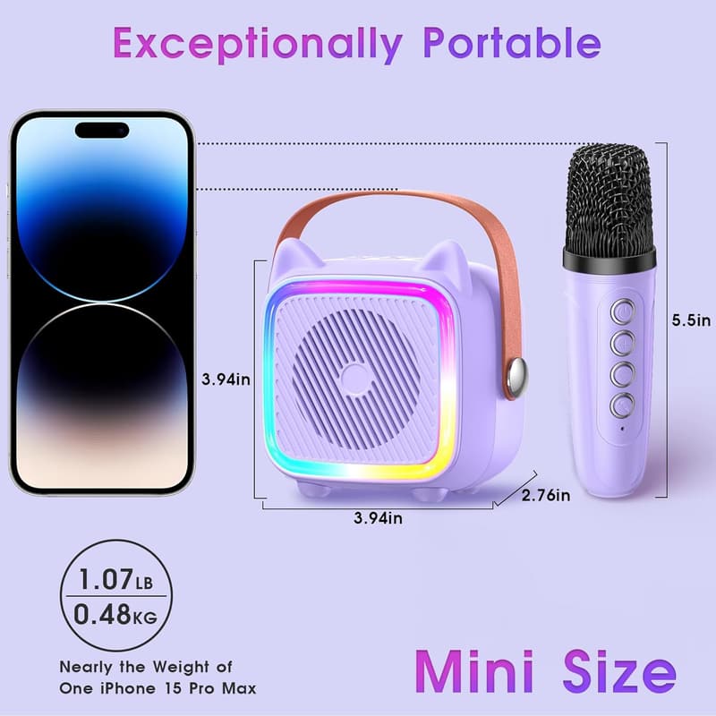 Portable Karaoke Machine for Kids with 2 Wireless Microphones