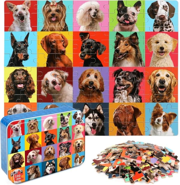 100-Piece Dog Puzzle for Kids Ages 4-8 in Metal Box