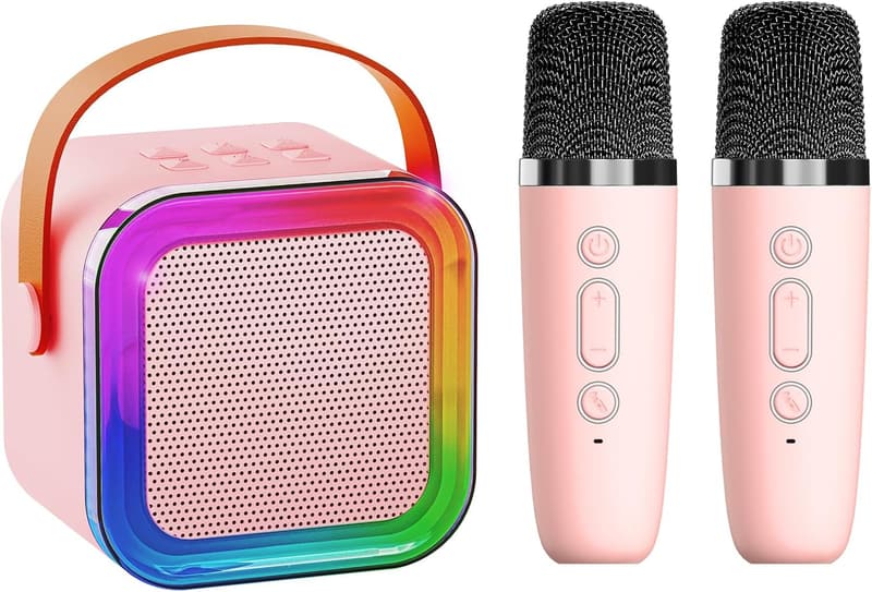 Portable Bluetooth Karaoke Machine with 2 Wireless Microphones - Pink