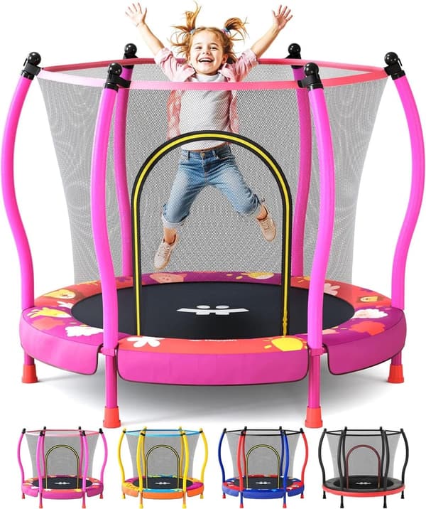 Toddler Trampoline Playset with Safety Net and Hoop - Birthday Gift
