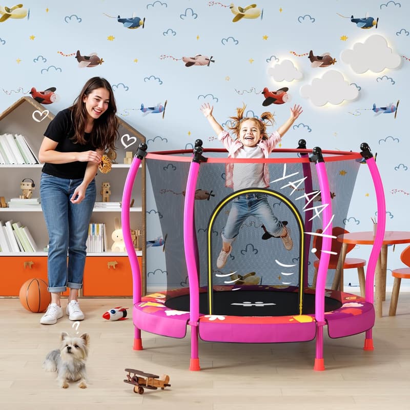Toddler Trampoline Playset with Safety Net and Hoop - Birthday Gift