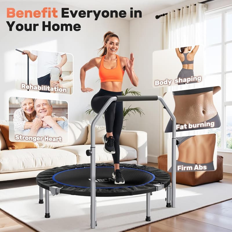 Adjustable Mini Trampoline for Adults - 330/440lbs Capacity