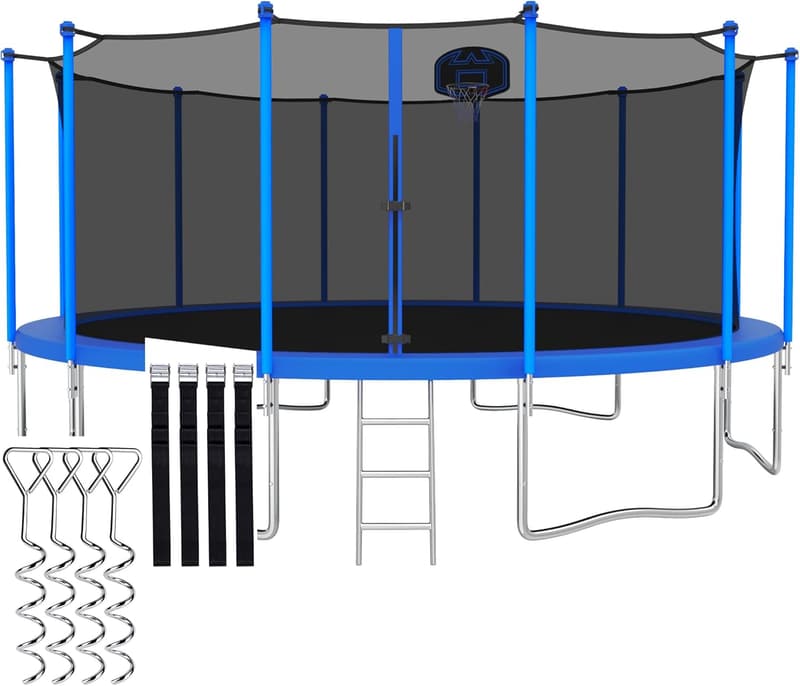 Heavy-Duty Outdoor Trampoline for Family with Safety Net and Basketball Hoop