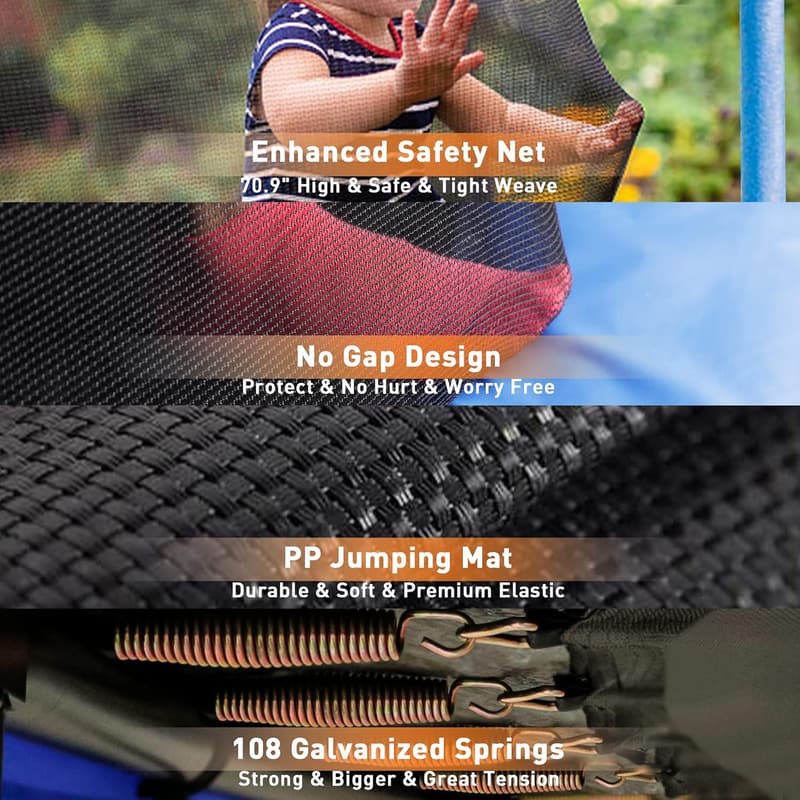 Heavy-Duty Outdoor Trampoline for Family with Safety Net and Basketball Hoop