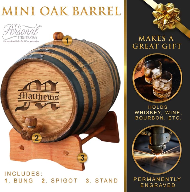 Customized Mini Oak Whiskey Barrel - Engraved 1 Liter Cask