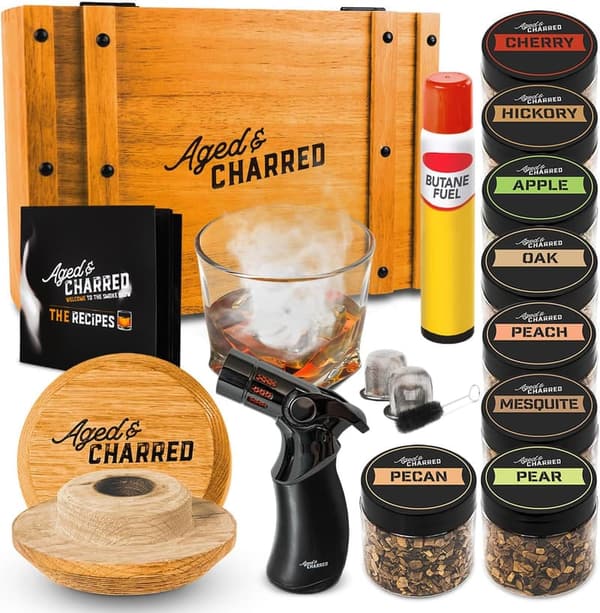 Whiskey Cocktail Smoker Kit with Torch & Wood Chips - Bourbon Gifts for Men