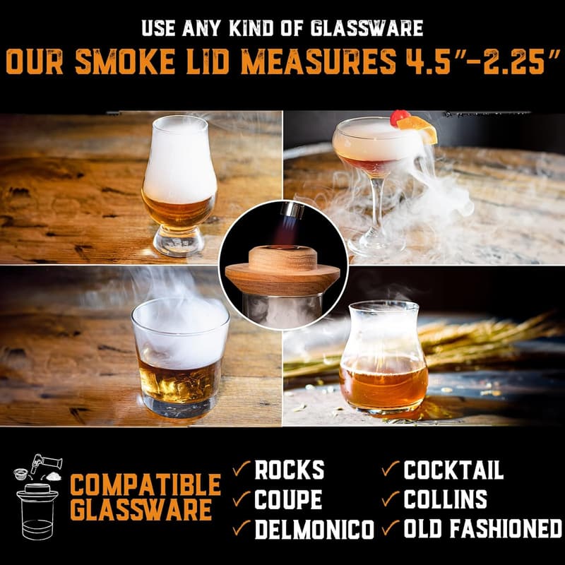 Whiskey Cocktail Smoker Kit with Torch & Wood Chips - Bourbon Gifts for Men
