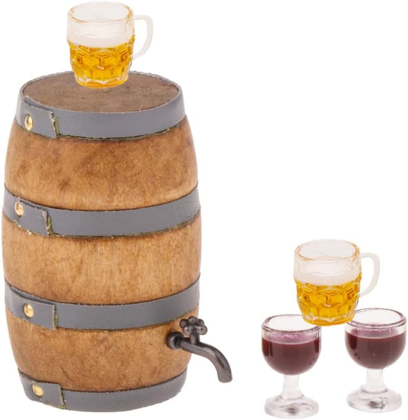 Miniature Wooden Beer Barrel Model with Faucet for Bar Decor