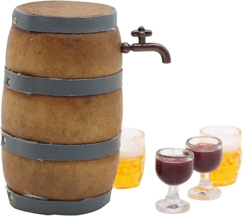 Miniature Wooden Beer Barrel Model with Faucet for Bar Decor
