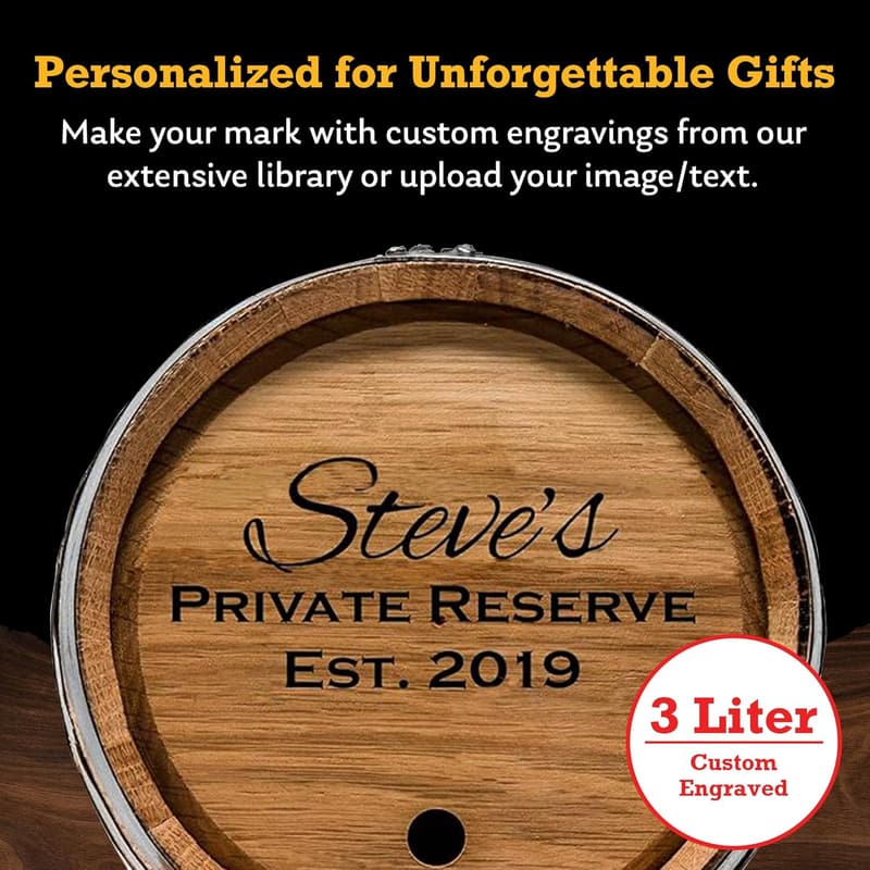 Custom Engraved 3-Liter Oak Barrel for Aging Spirits
