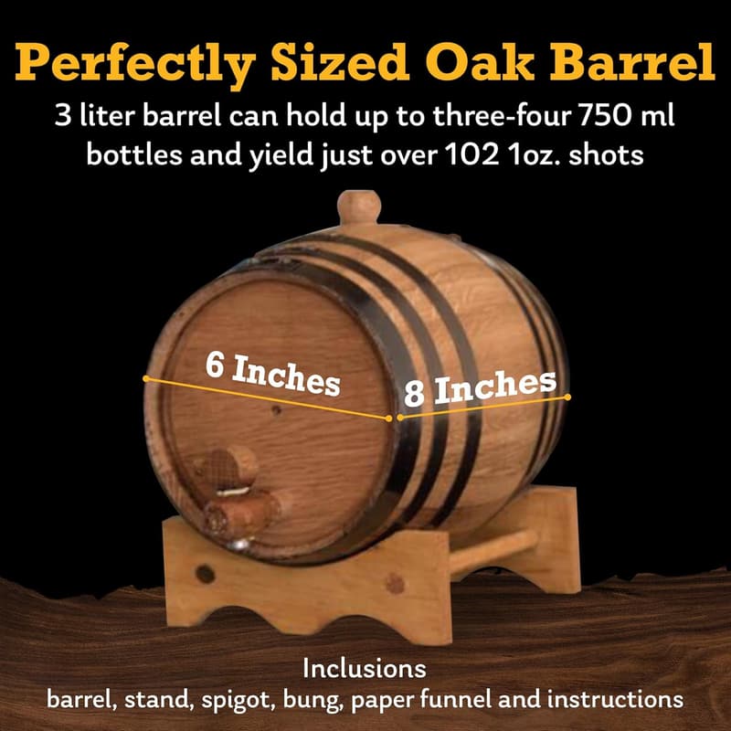 Custom Engraved 3-Liter Oak Barrel for Aging Spirits