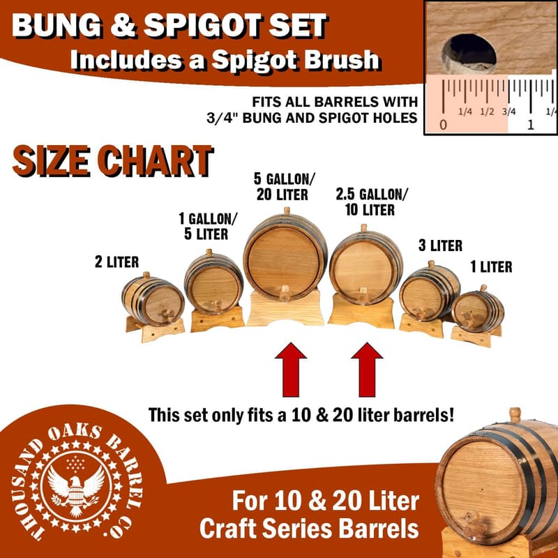 Wooden Spigot & Bung Replacement Set for Whiskey Barrels