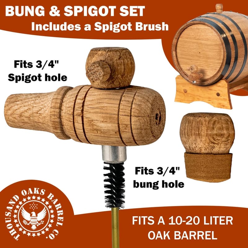 Wooden Spigot & Bung Replacement Set for Whiskey Barrels