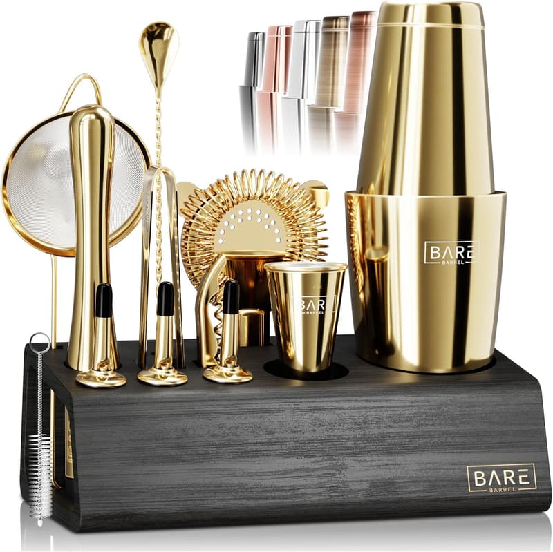 14-Piece Cocktail Shaker Set with Recipe Cards - Home Bartending Kit
