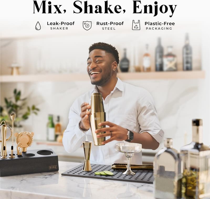 14-Piece Cocktail Shaker Set with Recipe Cards - Home Bartending Kit