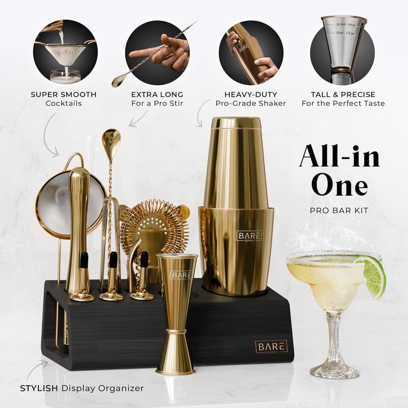 14-Piece Cocktail Shaker Set with Recipe Cards - Home Bartending Kit
