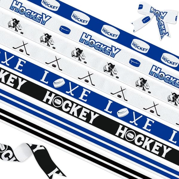 Ice Hockey Themed Grosgrain Ribbons - 8 Rolls, 3/8