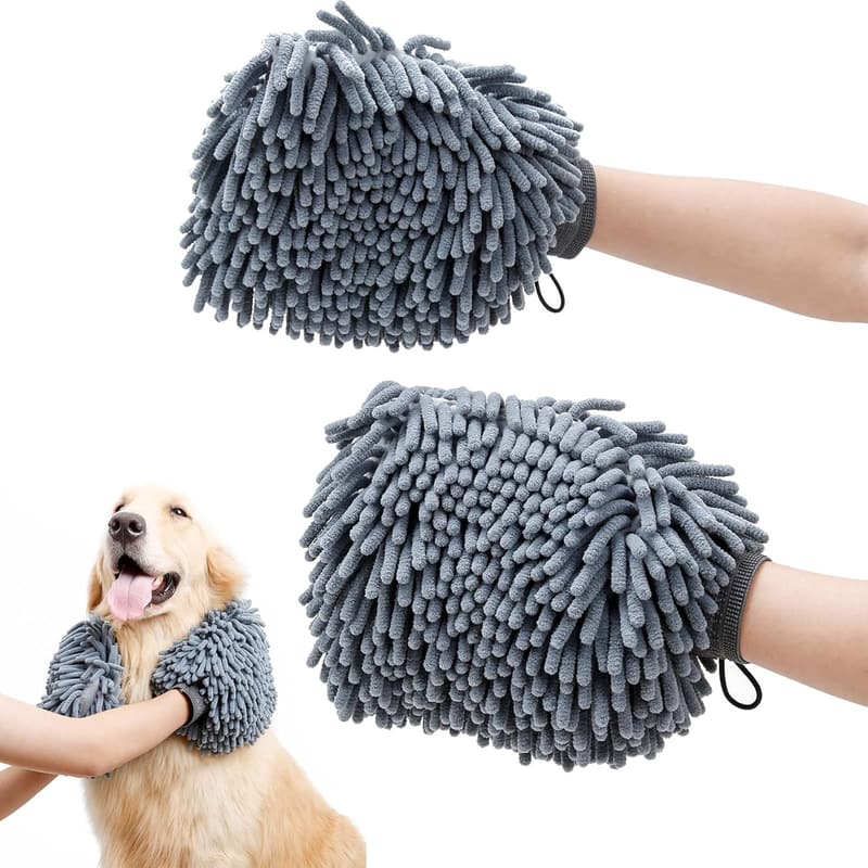 Quick-Drying Chenille Dog Grooming Gloves - Super Absorbent 2 Pack