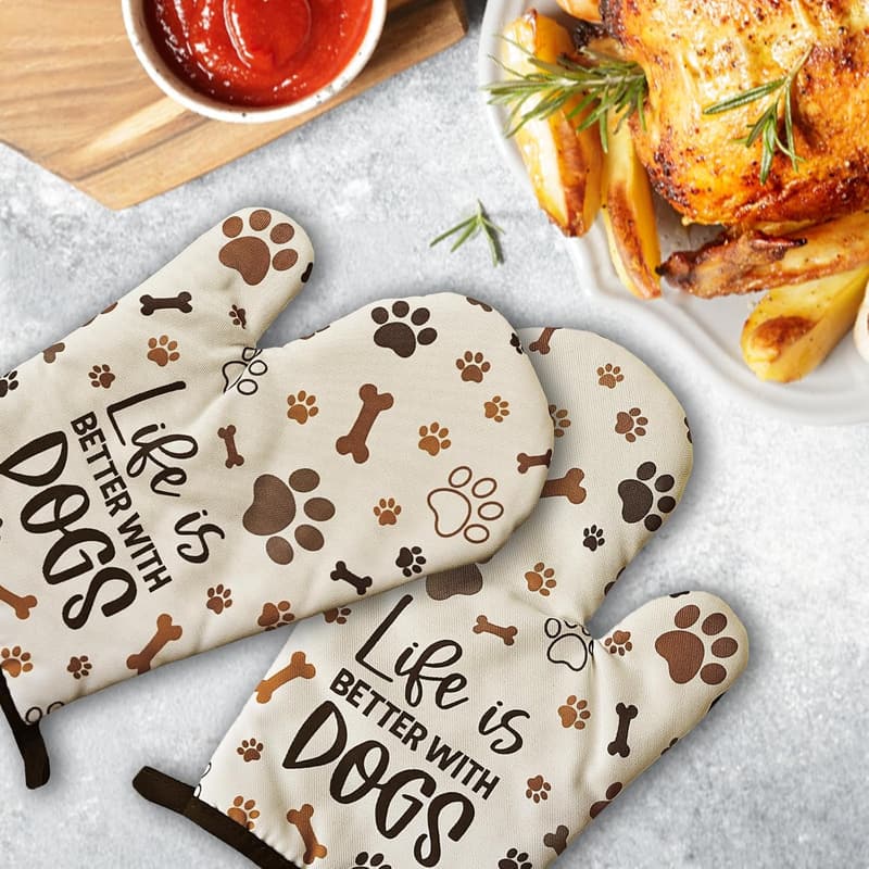 Funny Dog Paw Print Oven Mitts - Heat Resistant Kitchen Gift