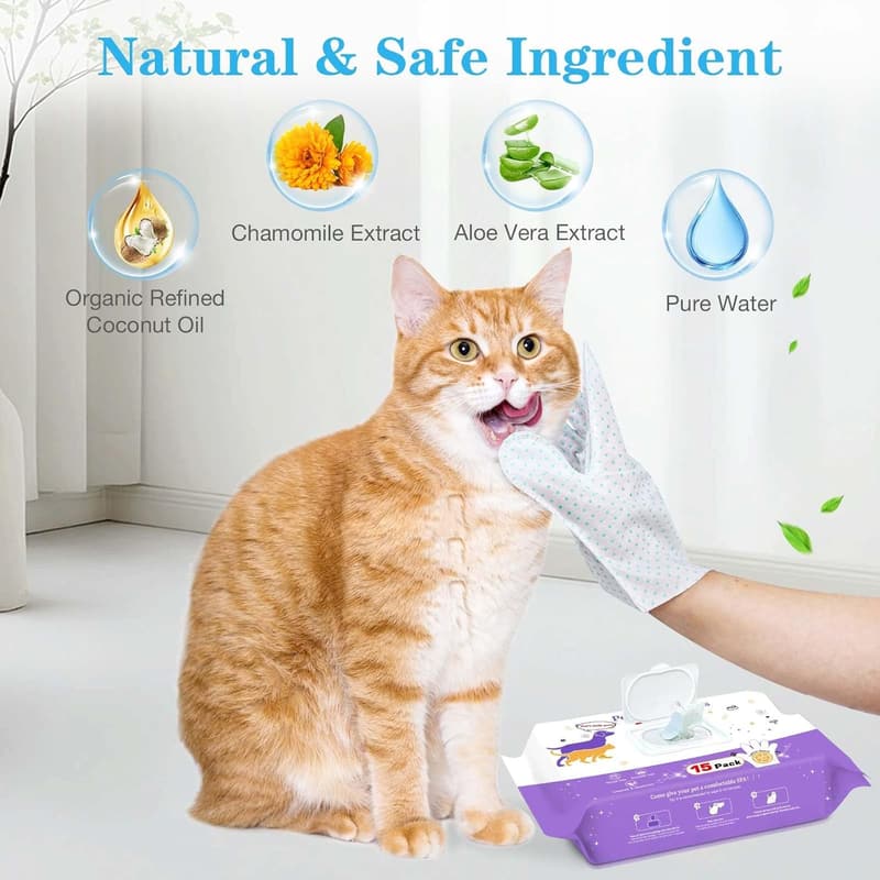 Disposable Deodorizing Grooming Gloves for Dogs & Cats (15pcs)