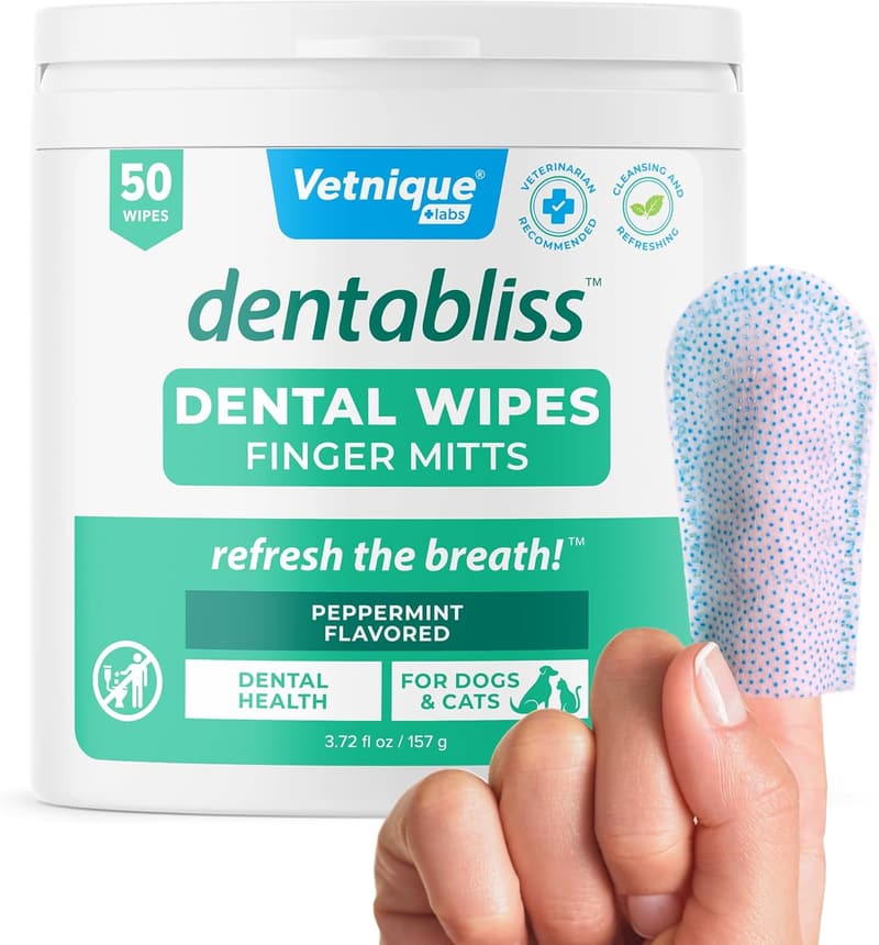 Dog Dental Wipes - Peppermint Teeth Cleaning Mitt for Plaque Control