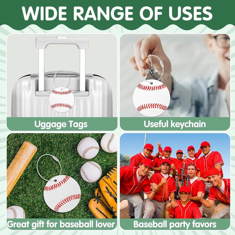 Baseball Luggage Tags & Keychains Set for Travel - 12 PCs