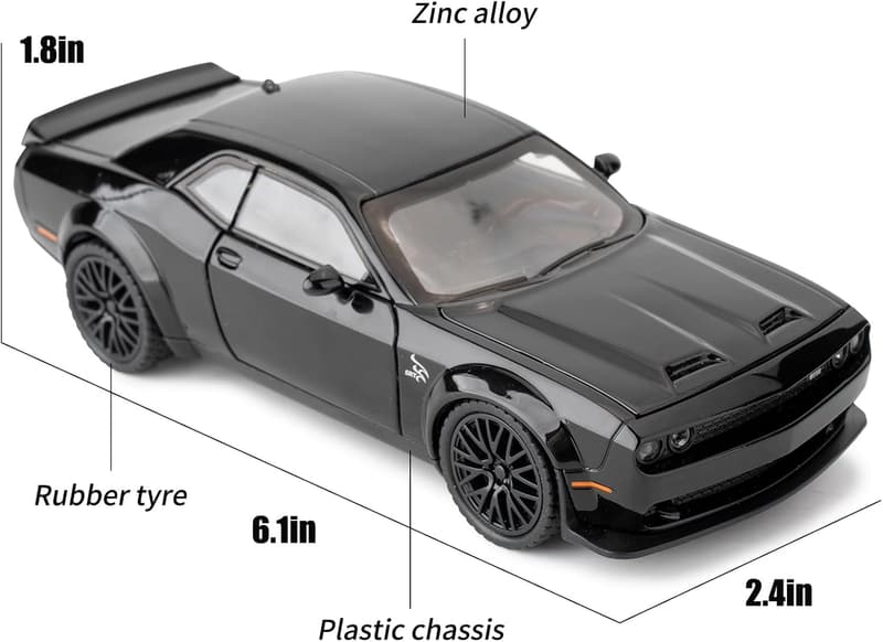 Pull Back Dodge Challenger Hellcat Model Car with Sound & Light