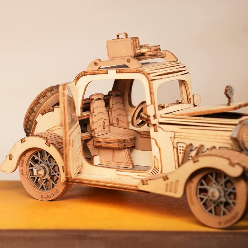 Retro Car 3D Wooden Puzzle Model Kit for Adults and Kids