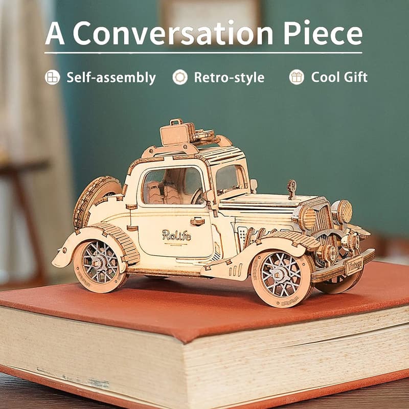 Retro Car 3D Wooden Puzzle Model Kit for Adults and Kids