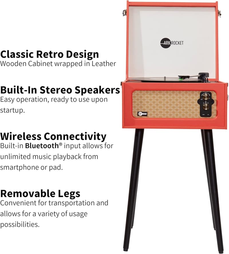 Retro Bluetooth Record Player with 3 Speeds and Built-in Speakers