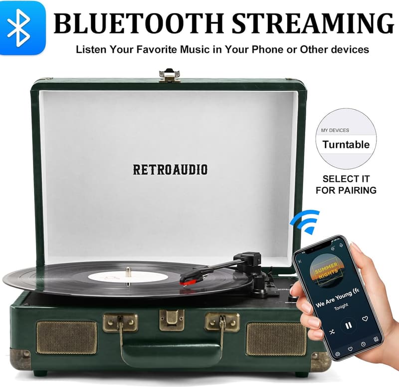 Bluetooth Portable Vinyl Record Player with Built-in Speakers
