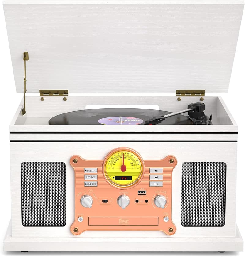 Bluetooth Vinyl Record Player and CD Cassette Combo, 10-in-1