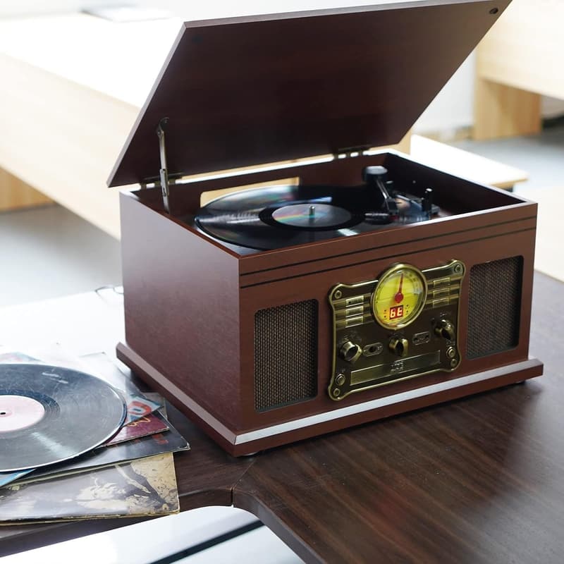 Bluetooth Turntable with Stereo Speakers & Vinyl-to-MP3 Converter