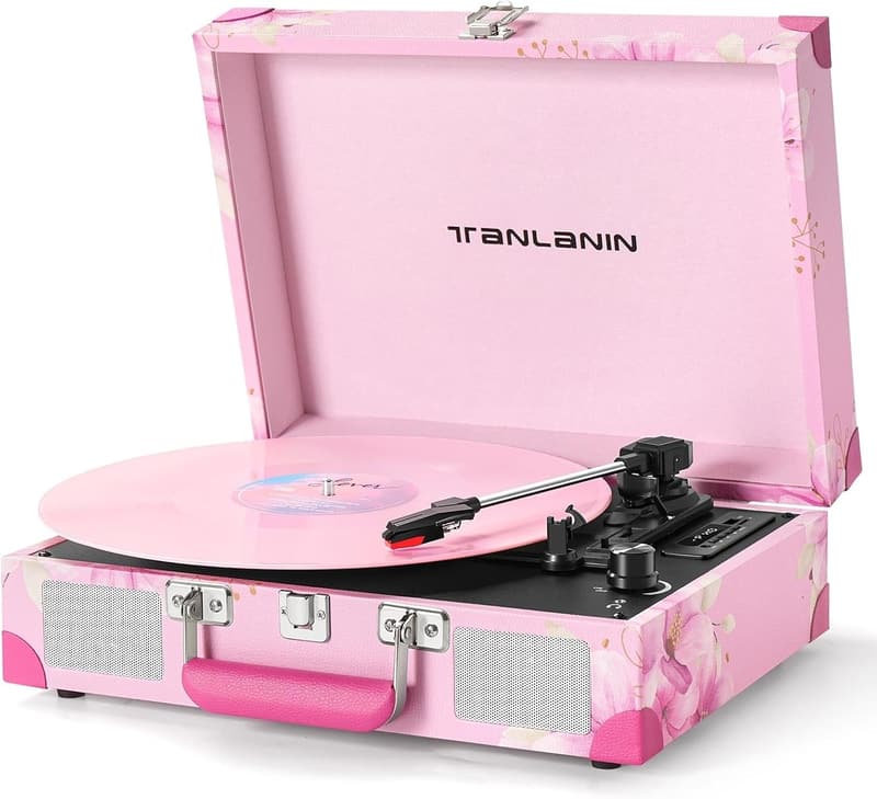 Vintage Bluetooth Vinyl Record Player - Portable 3-Speed Suitcase
