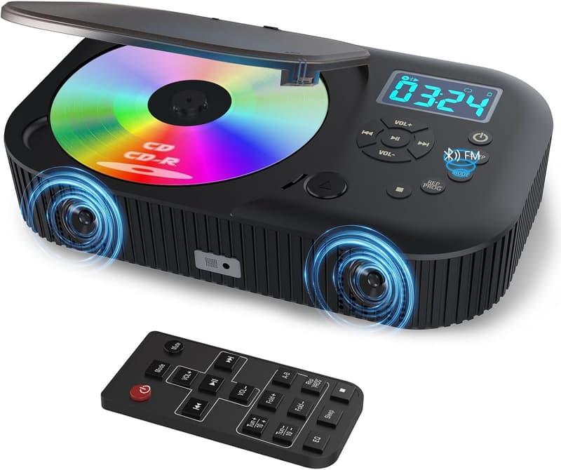 Portable CD Player with Bluetooth Speakers and Remote Control