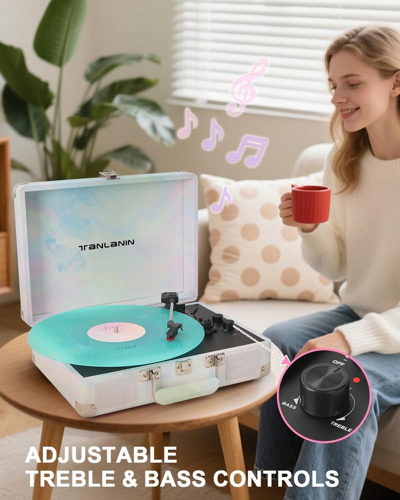 Vintage Bluetooth Turntable with Treble & Bass Control - Green