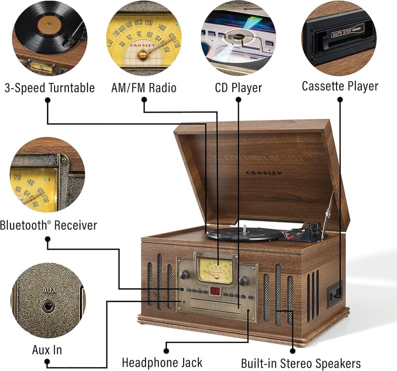 Crosley 3-Speed Bluetooth Turntable with Radio & CD Player - Walnut