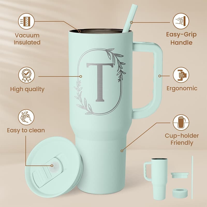 Custom Monogrammed 40oz Tumbler - Insulated Travel Cup for Women