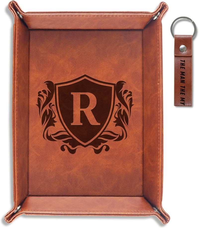 Monogrammed PU Leather Valet Tray for Men - Personalized Gift