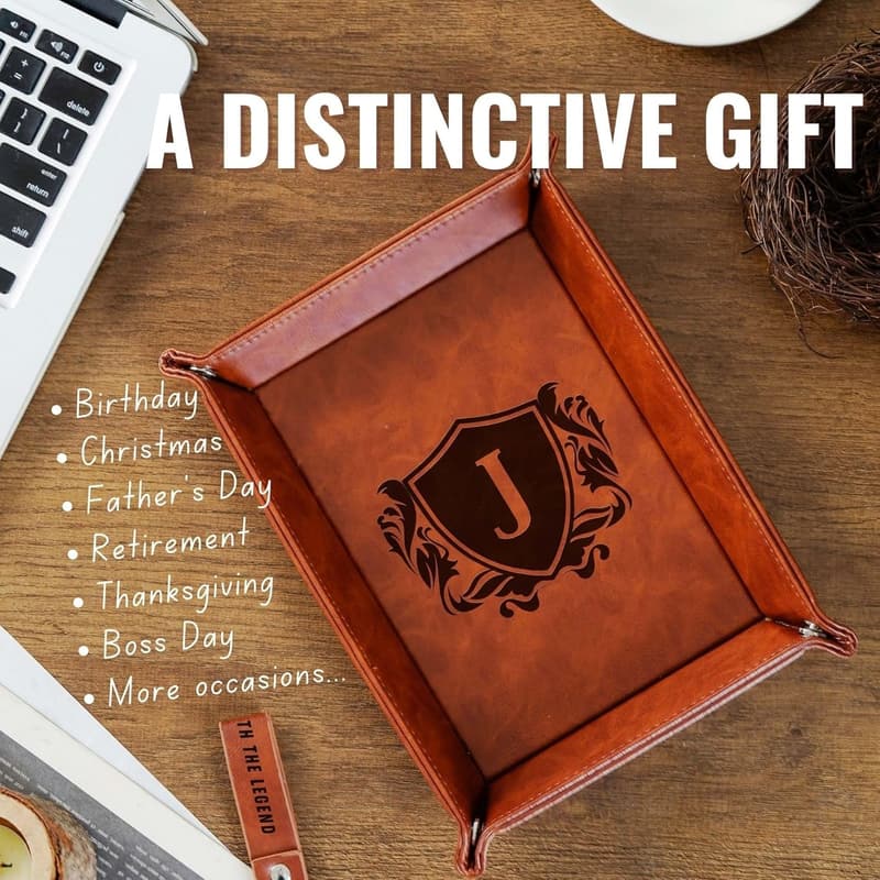 Monogrammed PU Leather Valet Tray for Men - Personalized Gift