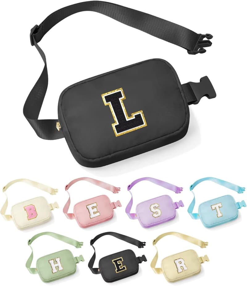 Personalized Graduation Gift: Black Initial Crossbody Bag for Him