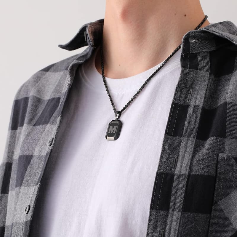 Men's Stainless Steel Initial A-Z Dog Tag Necklace for Graduation