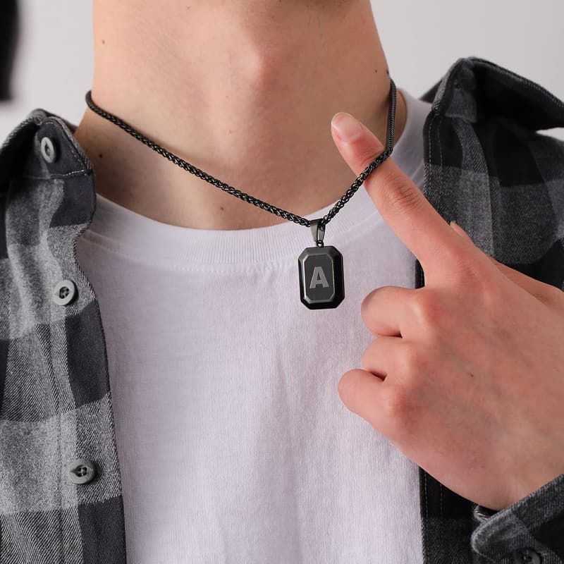 Men's Stainless Steel Initial A-Z Dog Tag Necklace for Graduation