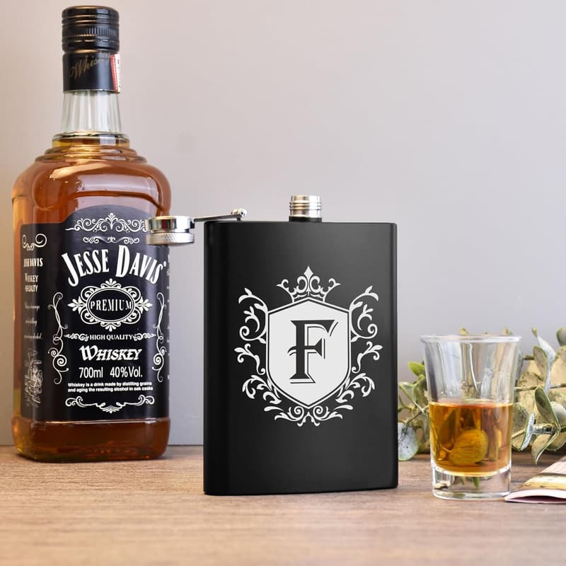 Personalized 8oz Stainless Steel Flask for Men - Monogrammed Gift