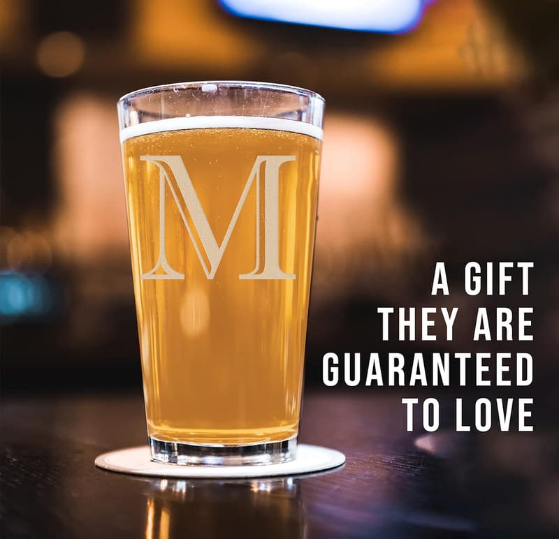 Personalized 16oz Pint Glass with Monogram - Custom Gift for Him