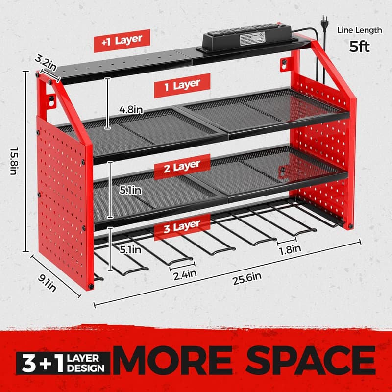 Heavy-Duty Steel Power Tool Organizer with Charging Station