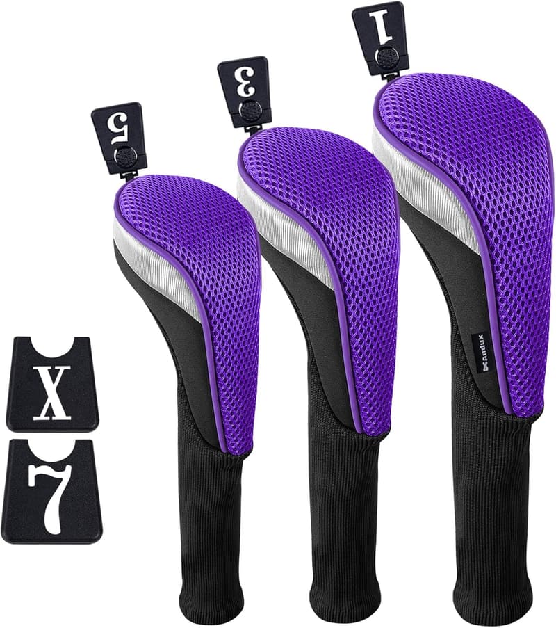 Golf Driver Head Covers Set - 3pcs with Interchangeable Tags