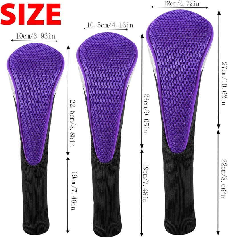 Golf Driver Head Covers Set - 3pcs with Interchangeable Tags