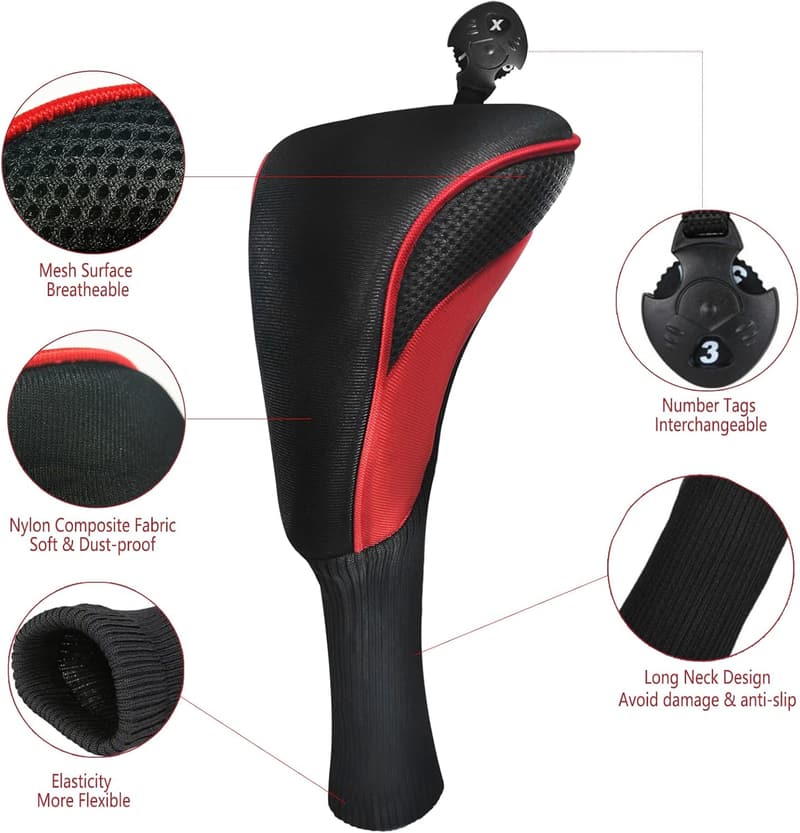 Golf Club Head Covers Set with Interchangeable Tags - 3 Pieces
