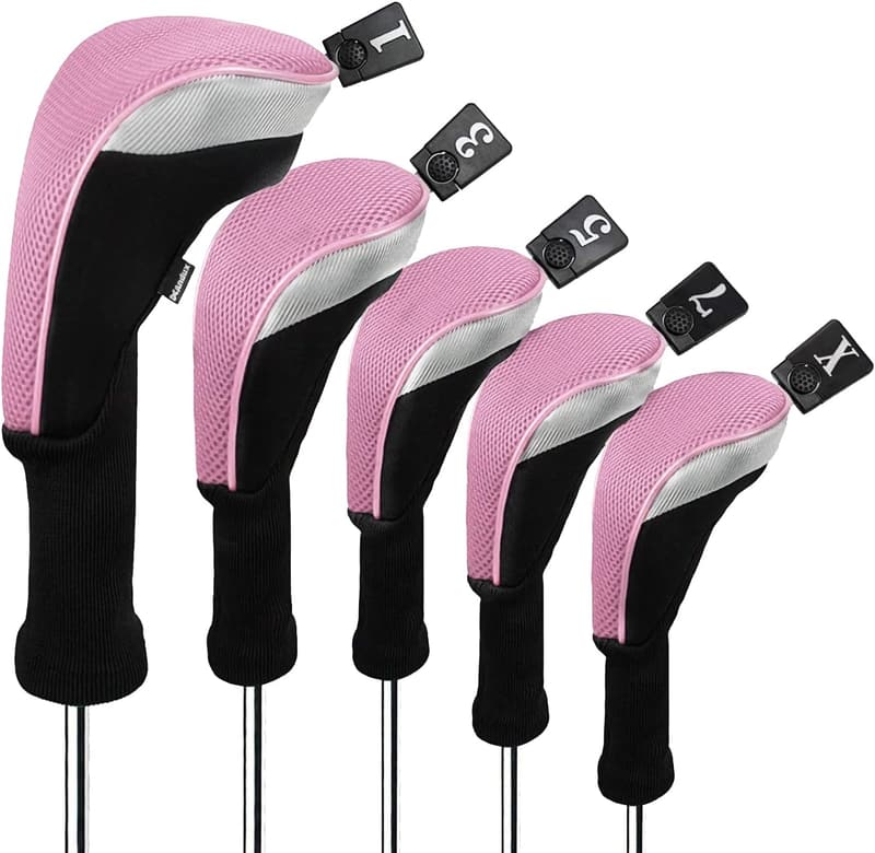 Golf Club Head Covers Set - 5pcs Long Neck, Replaceable Tags